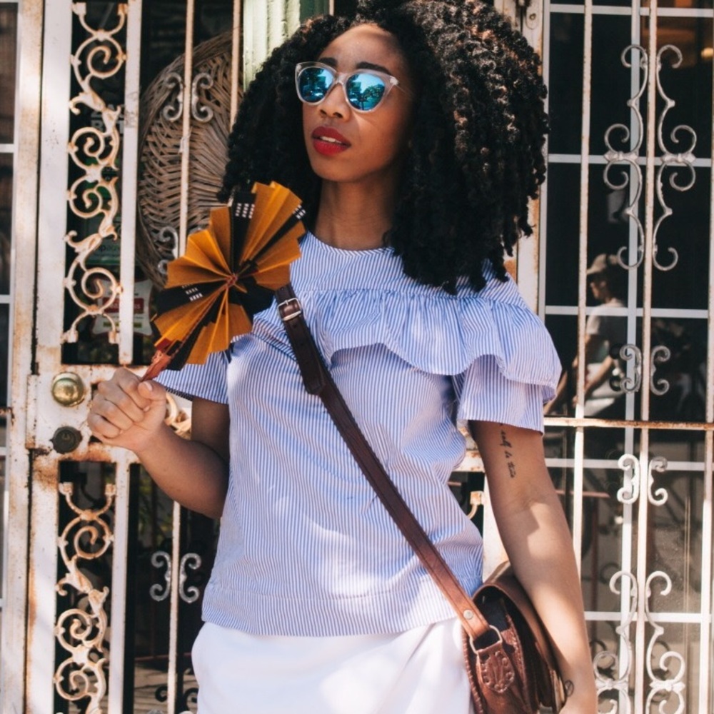 J Crew Pinstripe Ruffled Women’s Top