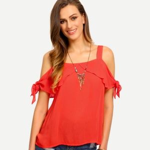 Coral Cold Shoulder Top