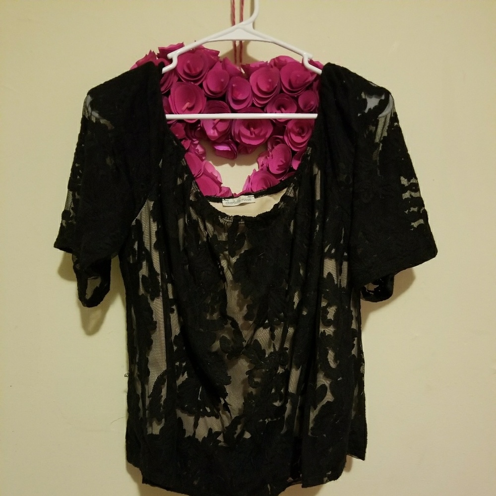 CHARLOTTE RUSSETop Sheer Black Lace w/ Tan tank