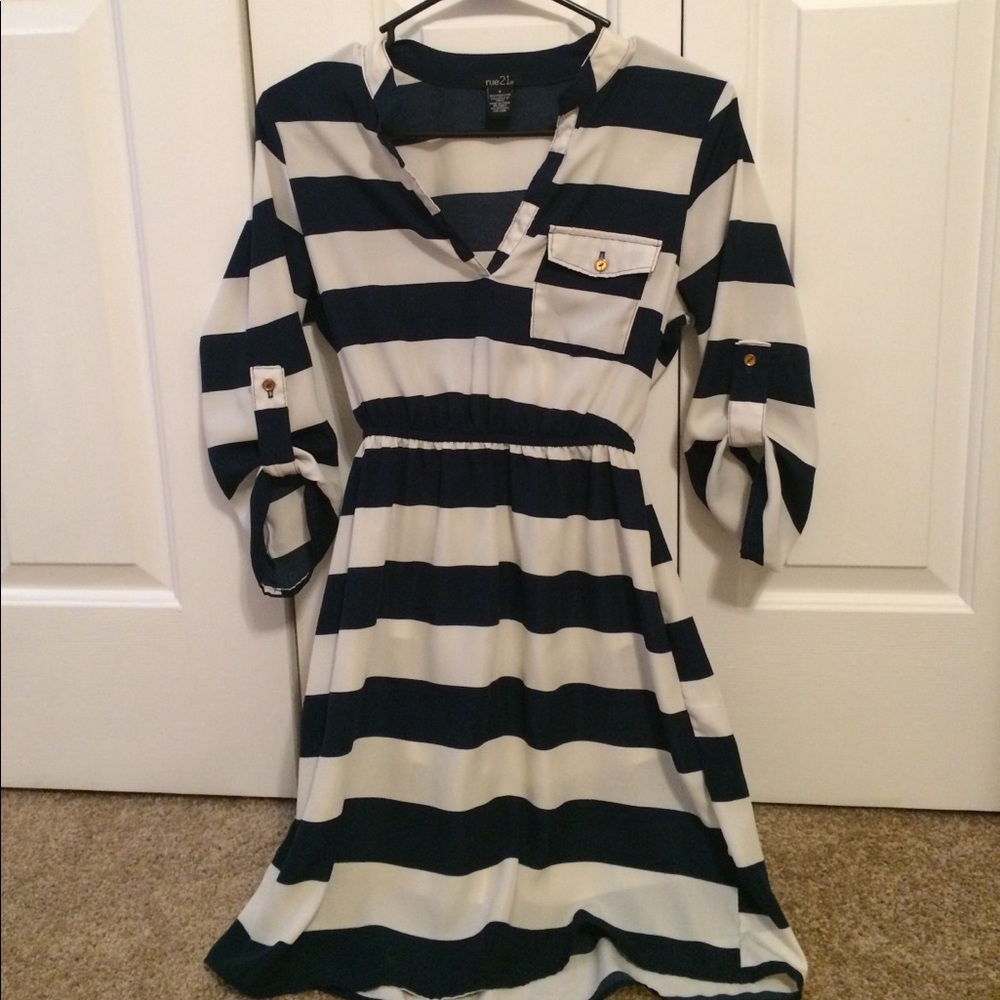 Blue and white striped dress