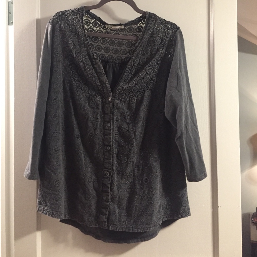 Button-up Blouse Crochet Detailing