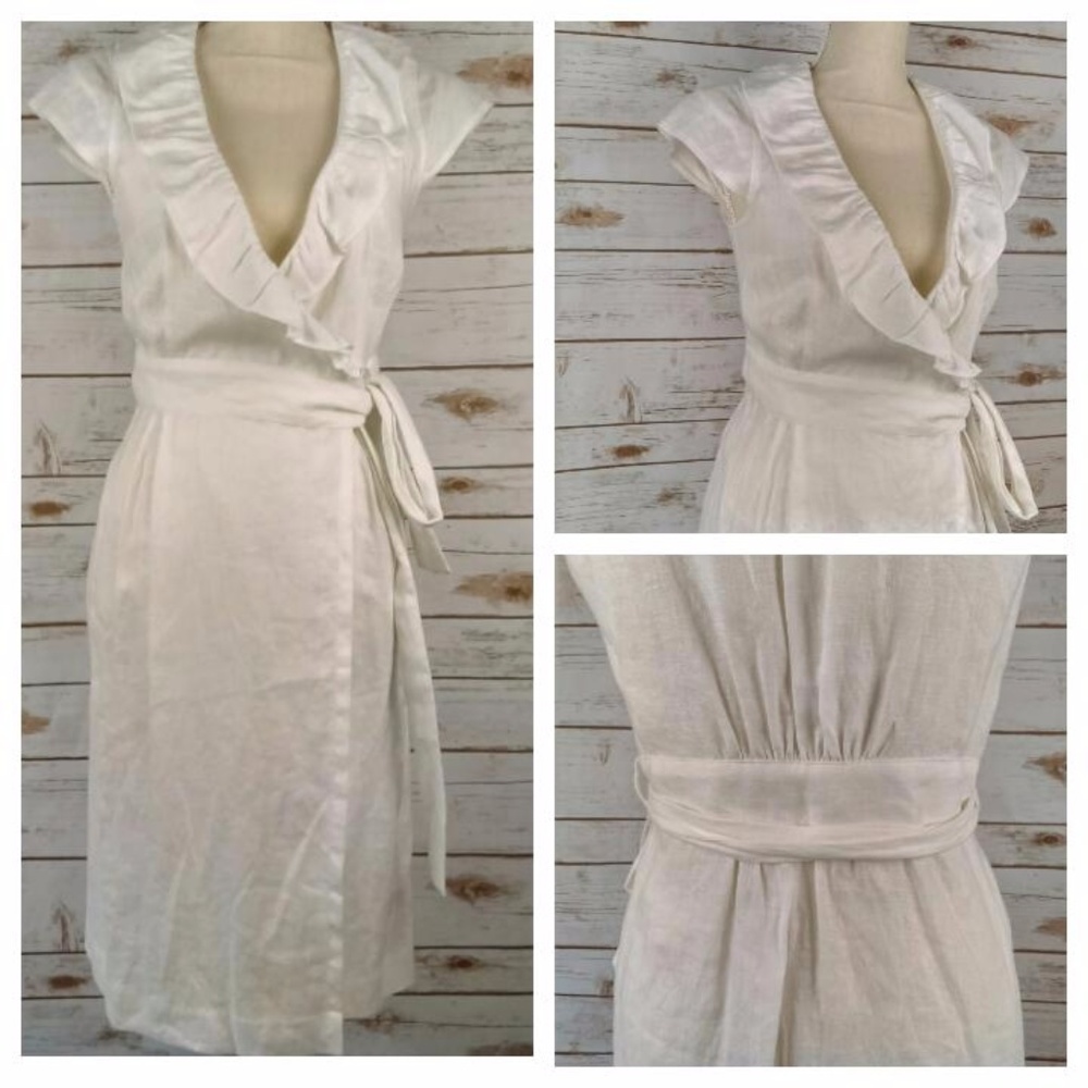 J.Crew linen Ruffles Wrap White dress 4P