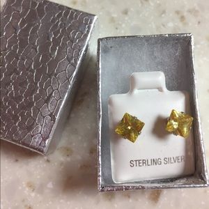 Square cut yellow tourmaline earrings
