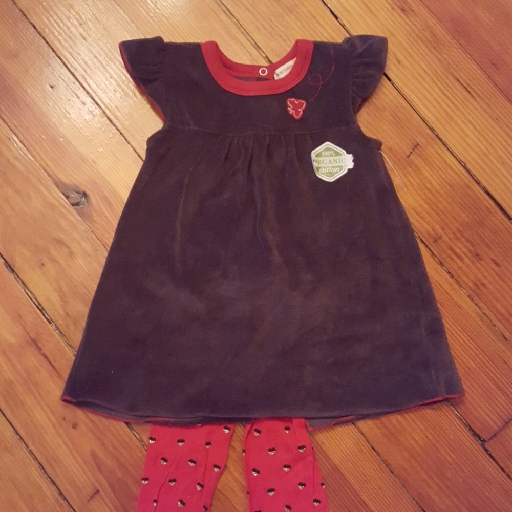 New!! Baby Burts Bees dress w/ red tights