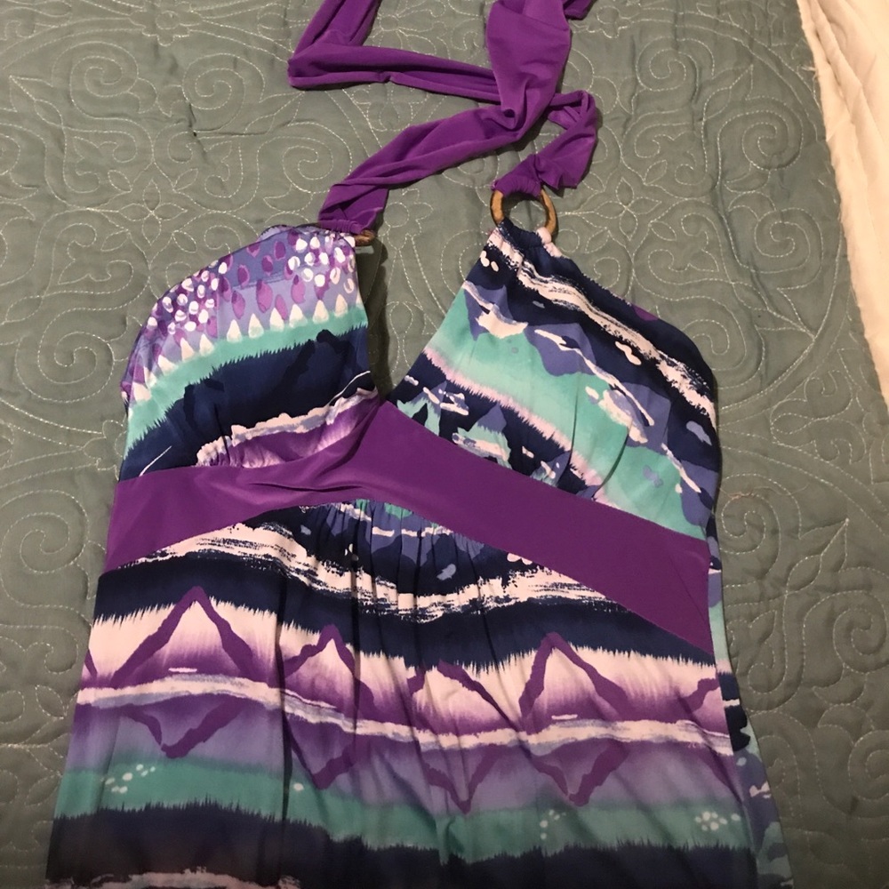Yoyo5 summer dress purple blue white halter OS