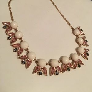 J Crew White Enamel Pink stone necklace