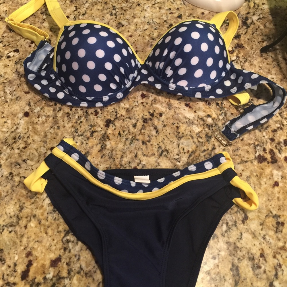 BRAND NEW, never worn  blue polka dot bikini
