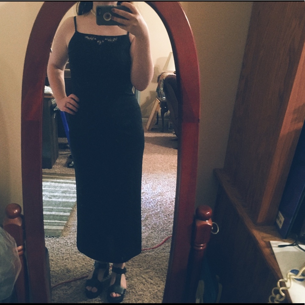 Vintage 90s Maurice's Embroidered Black Slip Dress - Picture 3 of 5