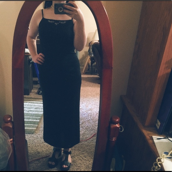 Vintage 90s Maurice's Embroidered Black Slip Dress - Picture 3 of 5