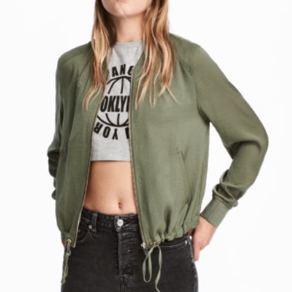 H&M GREEN BOMBER AIRY SATIN FABRIC NWOT
