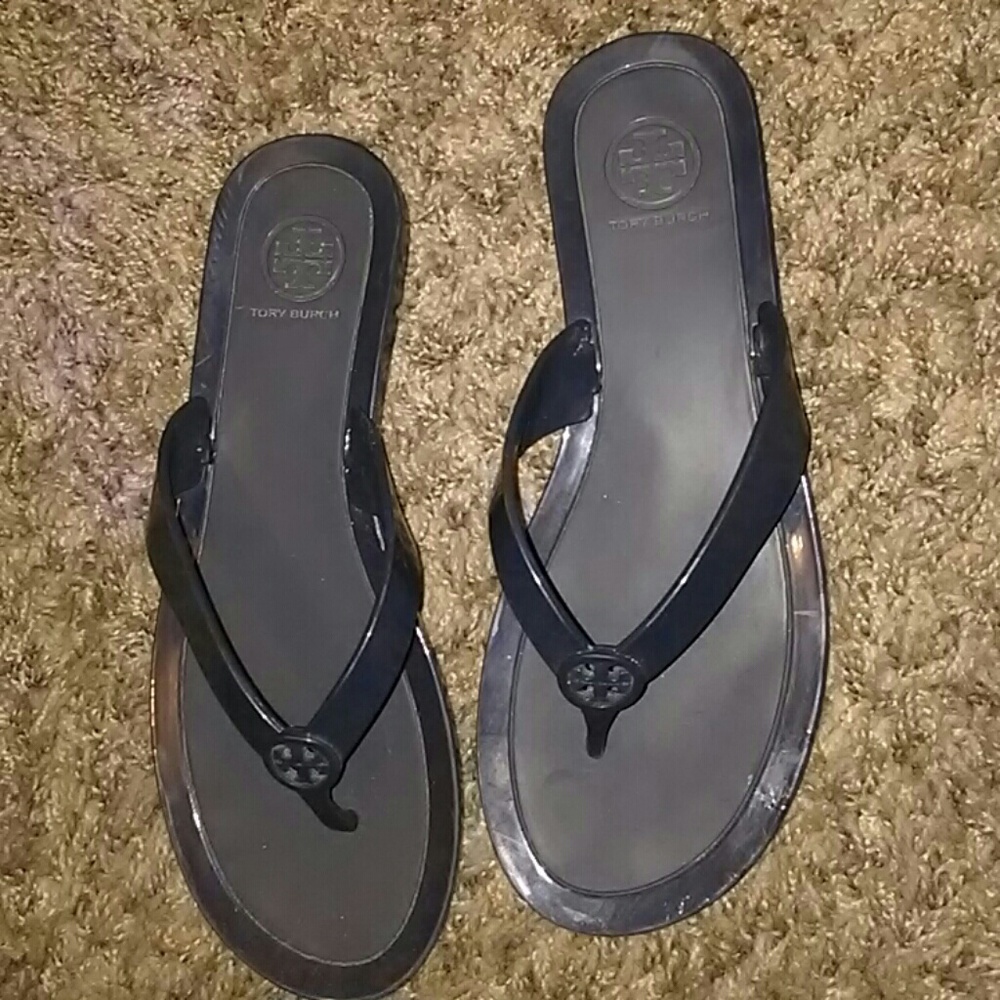 Tory Burch navy jelly flops