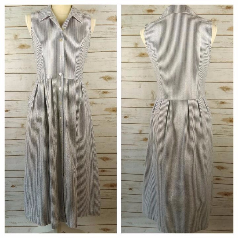 Talbots Seersucker Pockets Button Maxi dress SZ4