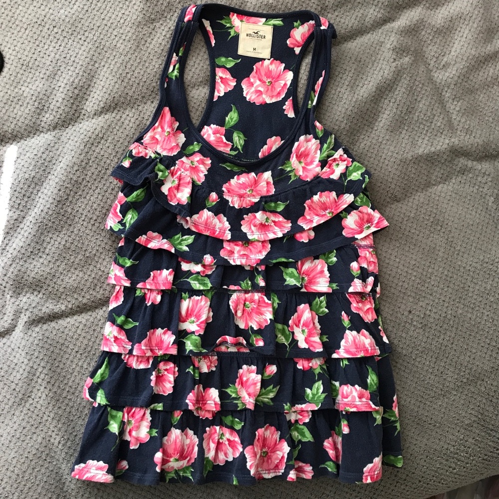 Navy floral ruffle tank
