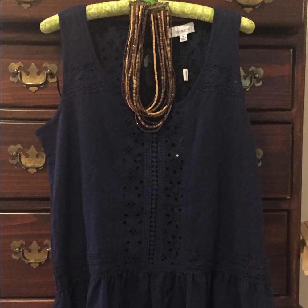Adorable relaxed navy crochet peplum blouse