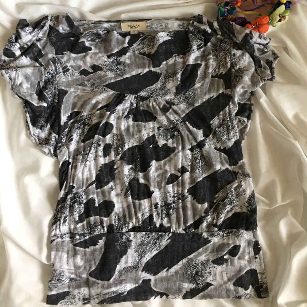 Black, white and grey blouse.