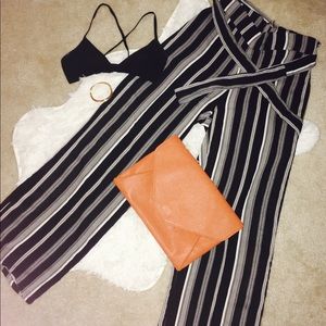 Black and white striped linen pants