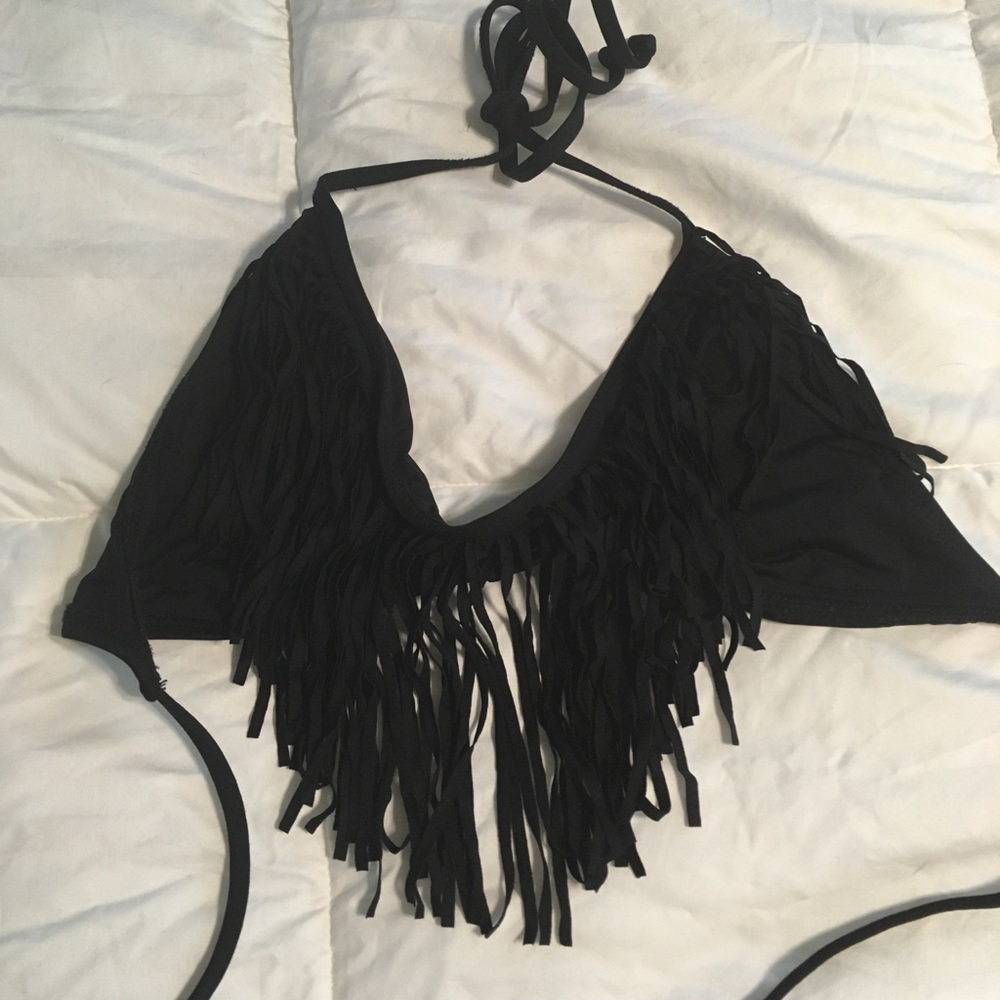 L*Space Black Fringe Bikini Top