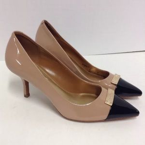 COACH Pink/Nude and Black Pump w/ Gold Emblem 9.5