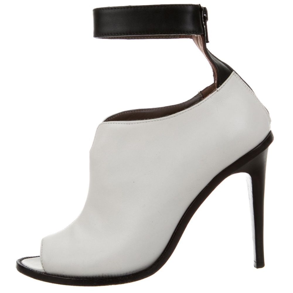Tibi: Black & White Peep Toe Ankle Strap Booties