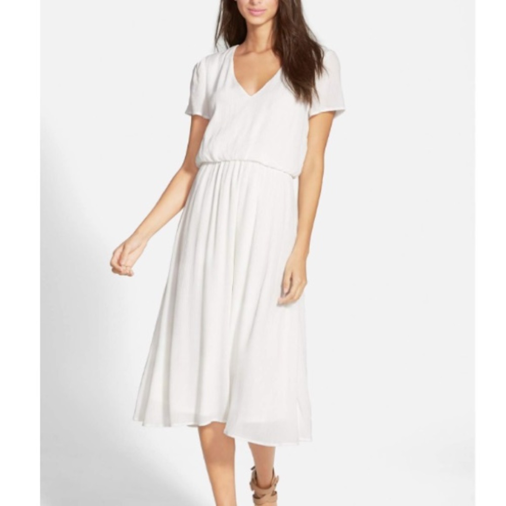 Blouson White Midi Dress