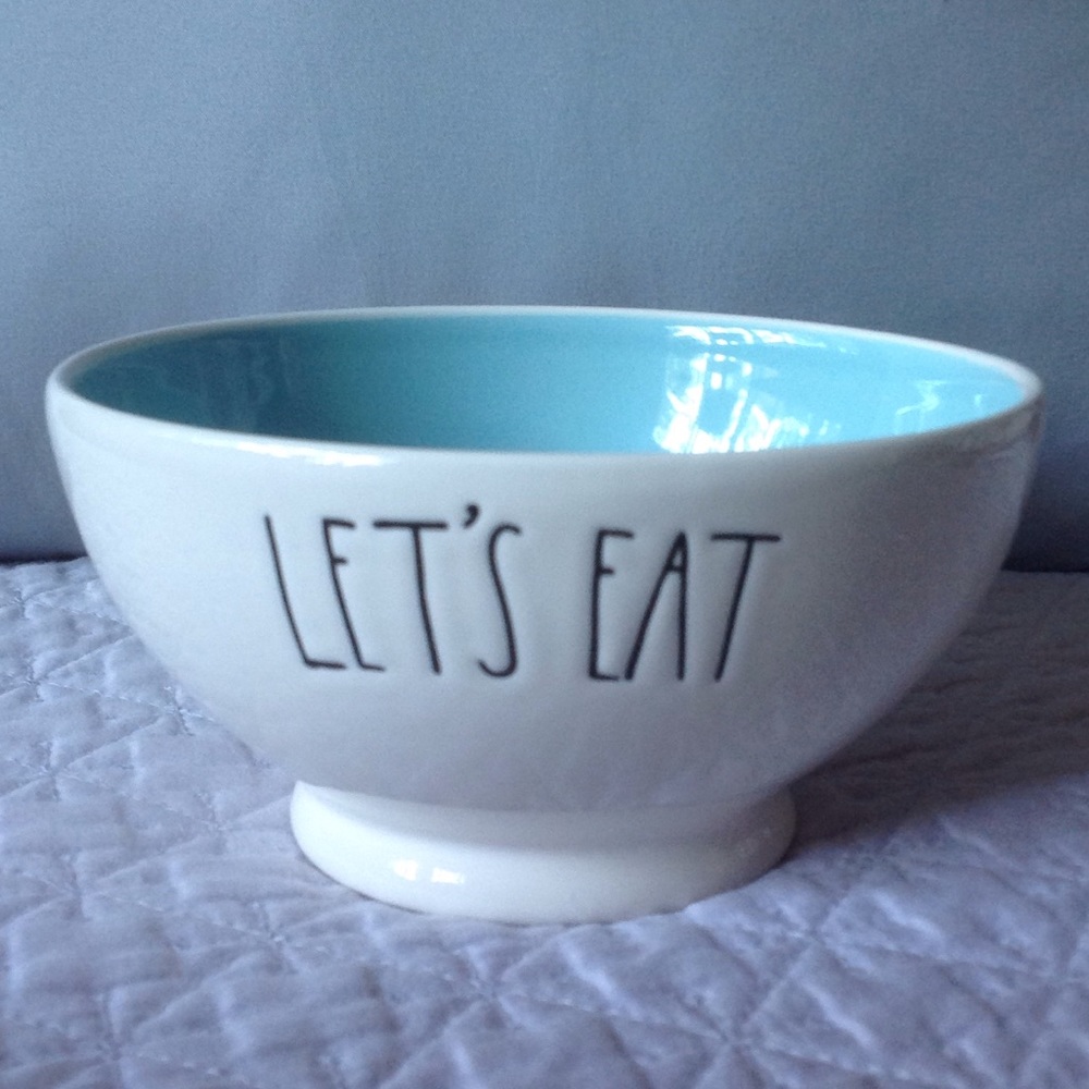 Rae Dunn Let's Eat Bowl with Teal Interior (b)
