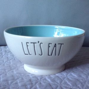 Rae Dunn Let's Eat Bowl with Teal Interior (b)