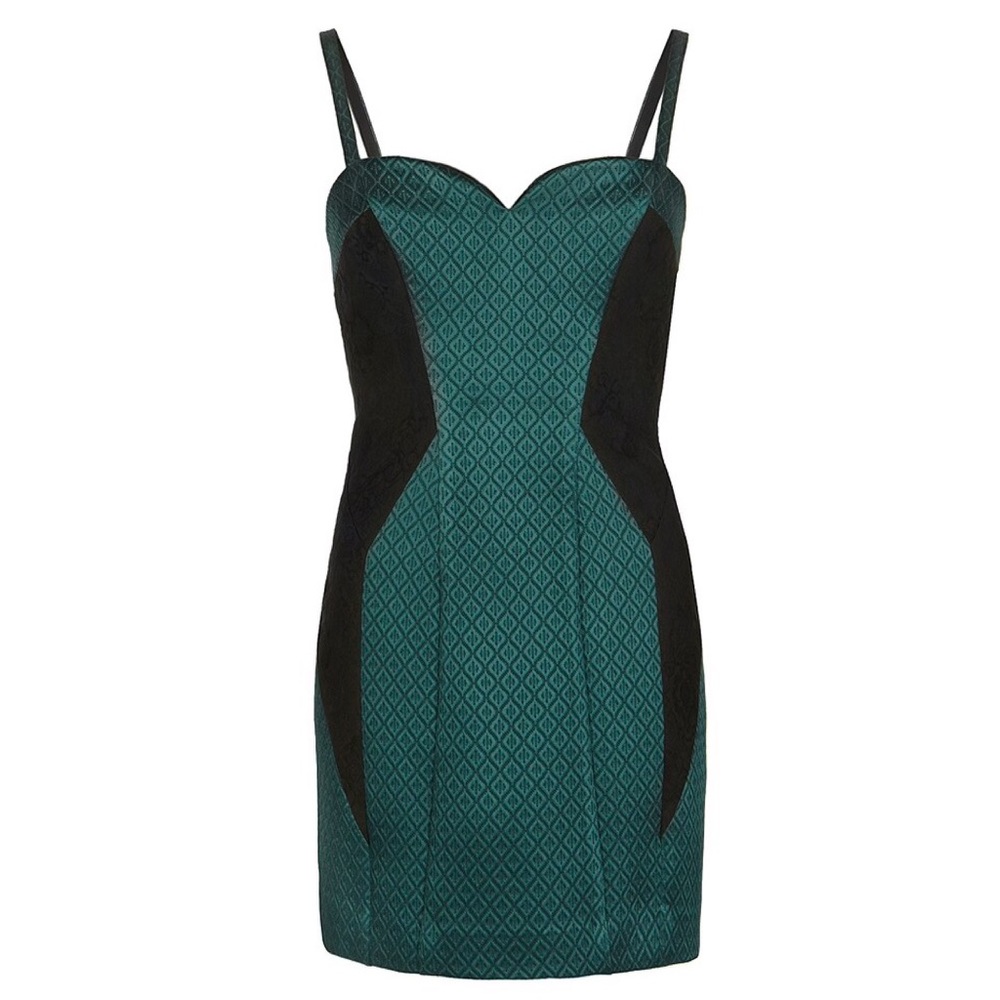 All Saints "Aura" Emerald & Black Silky Dress