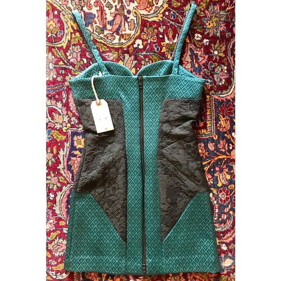 All Saints "Aura" Emerald & Black Silky Dress - Picture 3 of 4