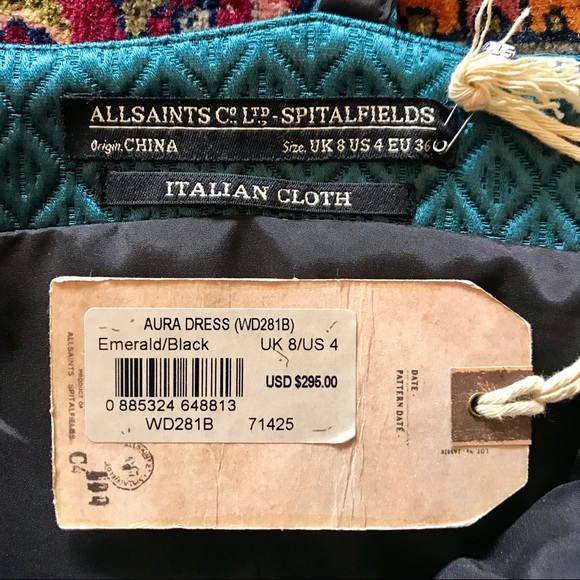 All Saints "Aura" Emerald & Black Silky Dress - Picture 4 of 4