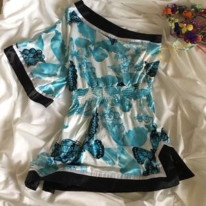 Satin butterfly blouse.