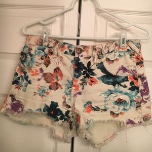 Free People Floral Print Cut-Off Distressed Shorts