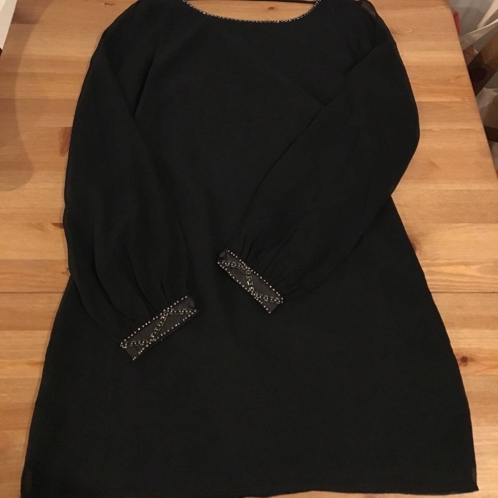 Black shift dress work beading detail