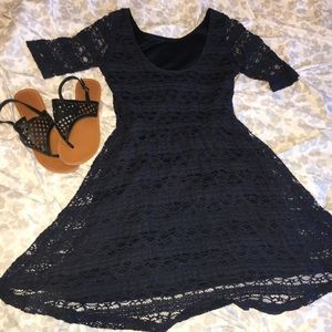 Vintage Lace Dark Navy Blue Dress