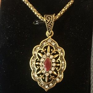 Faux Red Emerald Necklace
