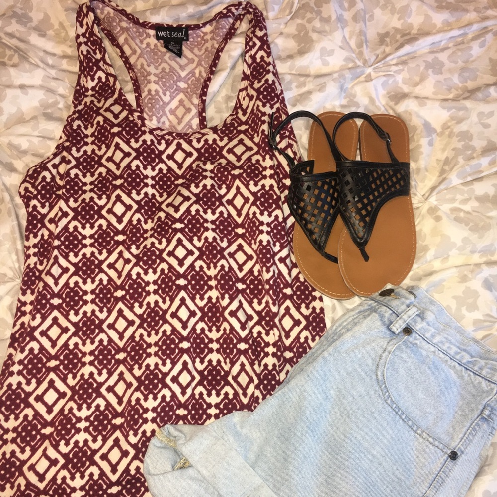 Wet Seal Sleeveless Maroon and Cream Tanktop