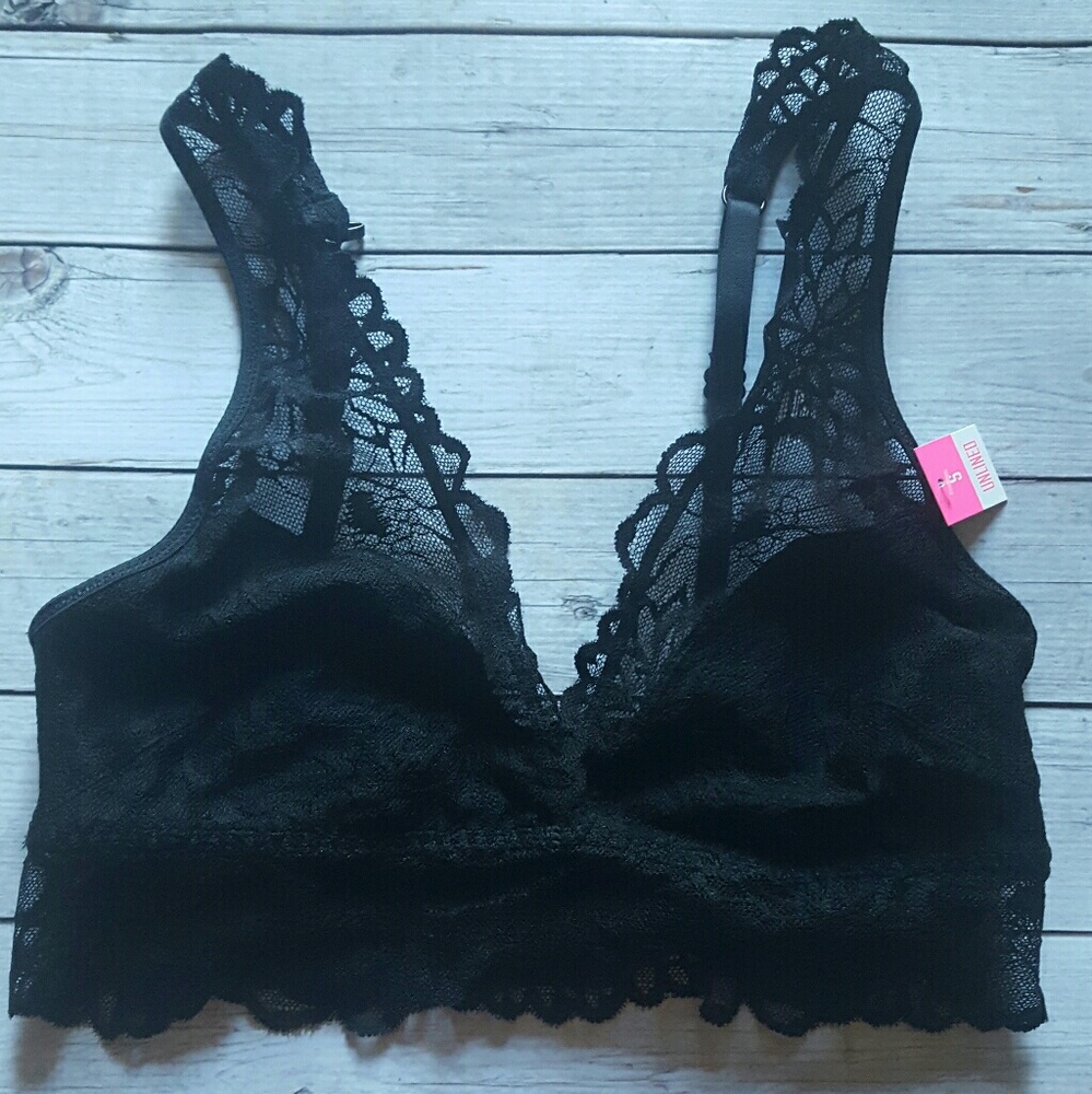 NWT Pink Black Lace Bralette Size S