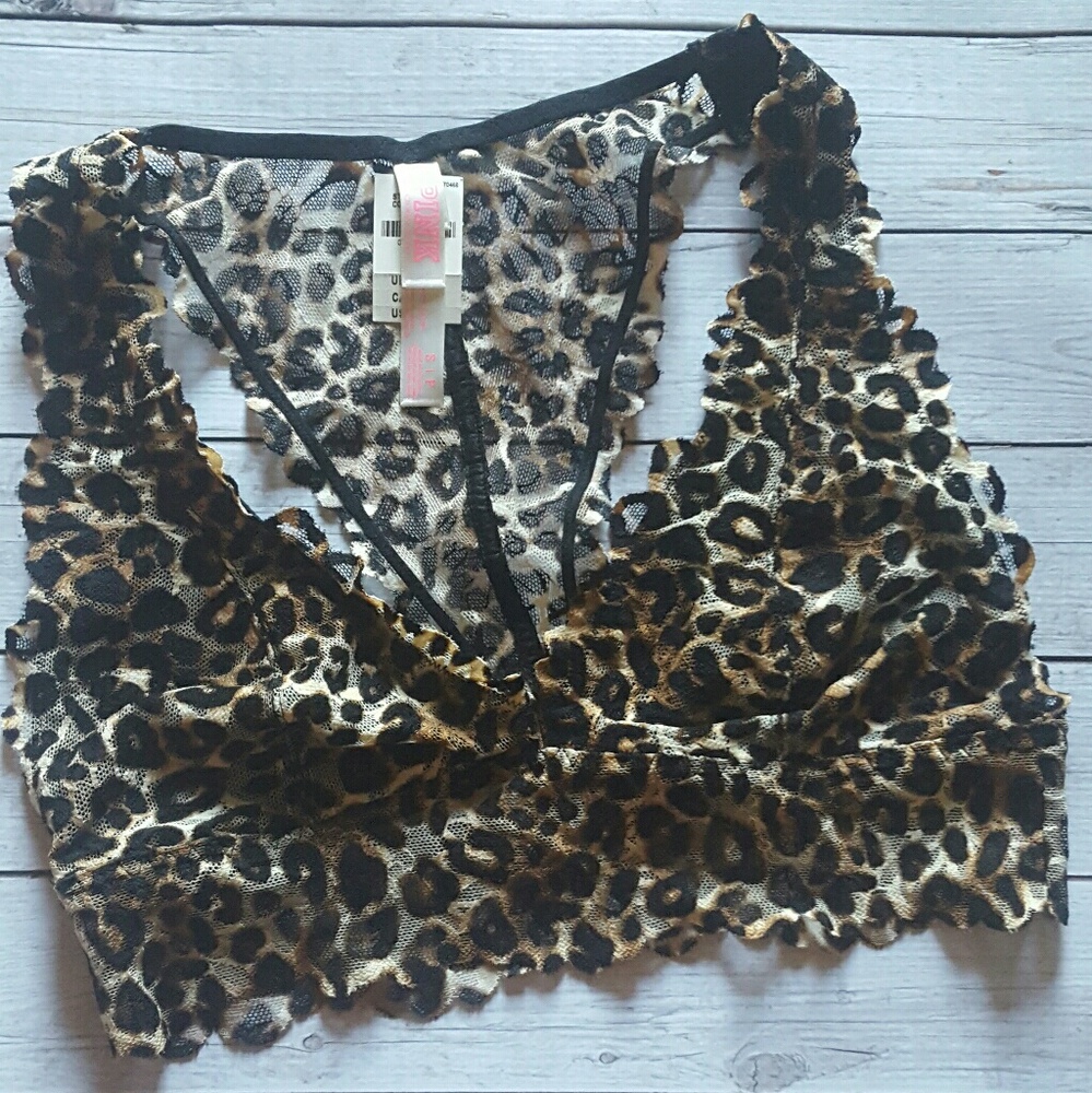 NWT Pink Leopard Lace Bralette Size S