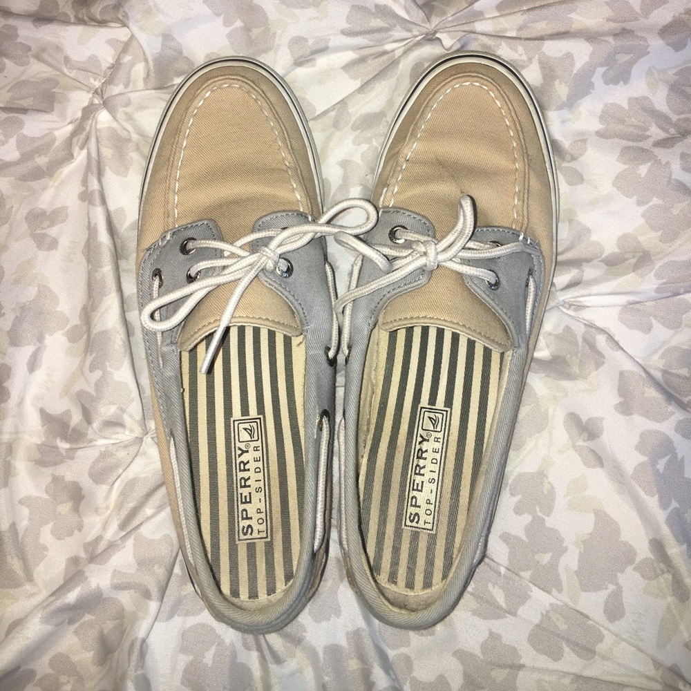 Tan and Pale Blue Sperrys