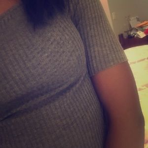 Topshop Ribbed Gray Fitted Crop Top