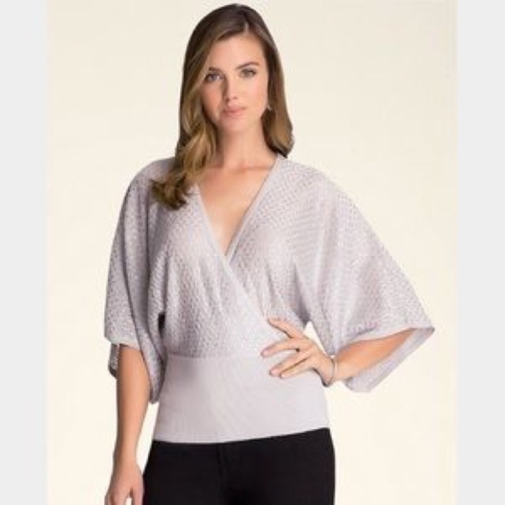 Bebe sequin kimono silver top