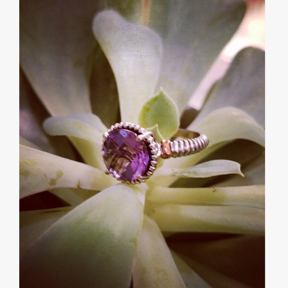 Purple Solitaire Round Natural Amethyst Ring 14K-G