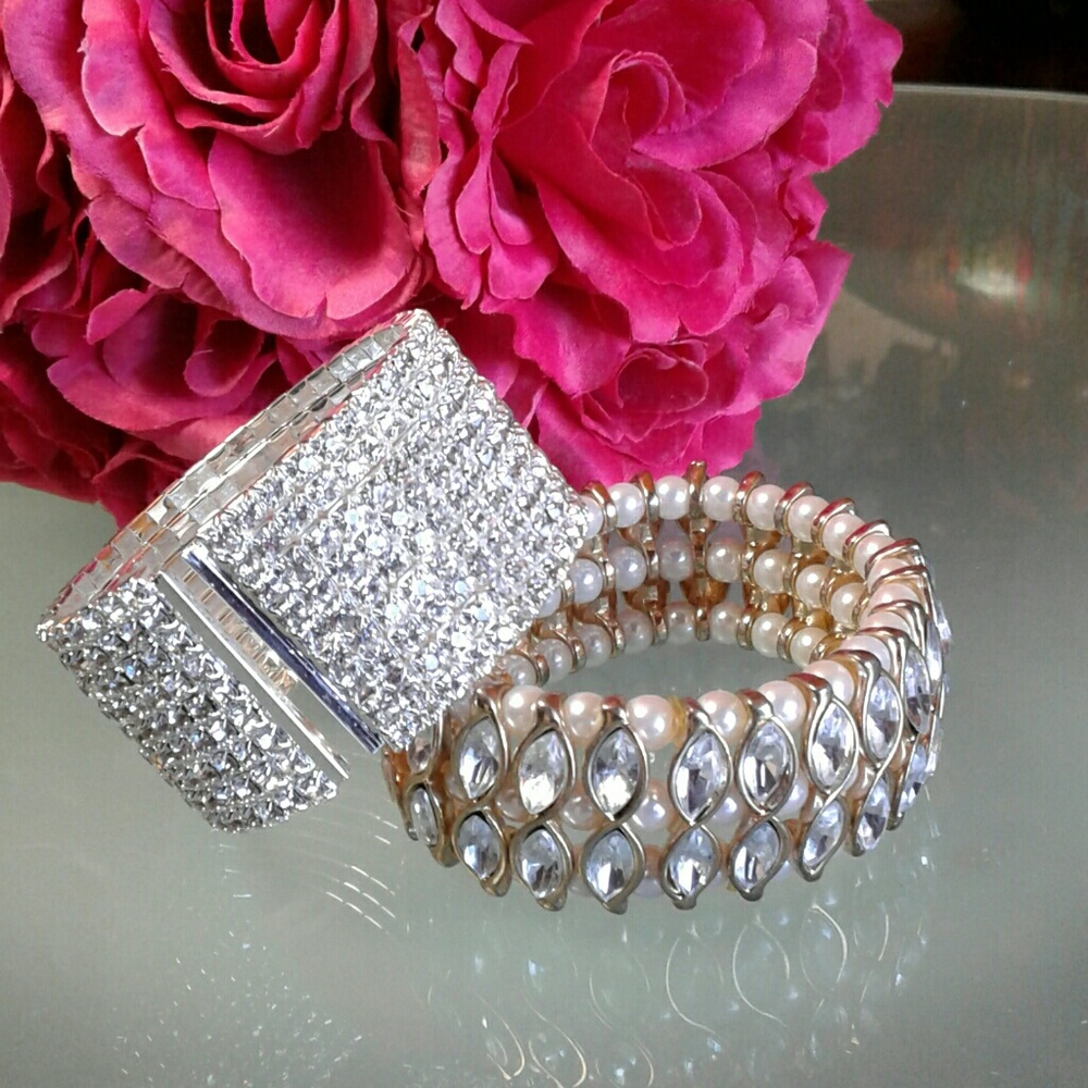 Rhinestone wide cuff bracelet
