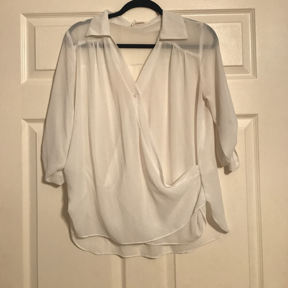 WHITE DRAPY SATIN BLOUSE