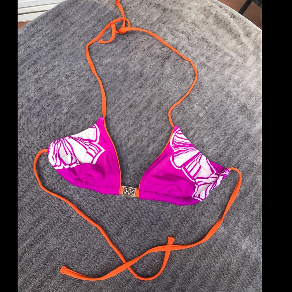 Purple and orange bikini top.