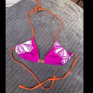 Purple and orange bikini top.