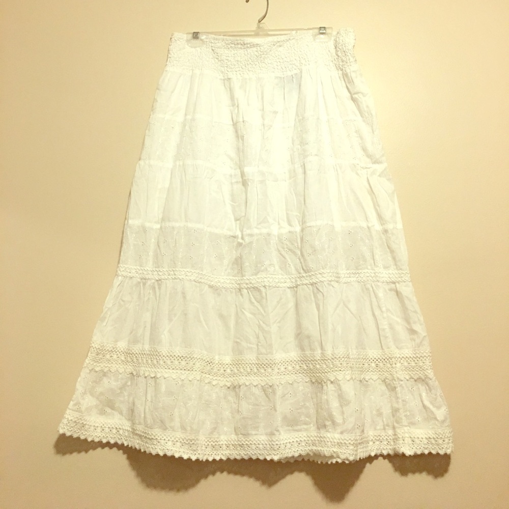 Long white flowy boho skirt