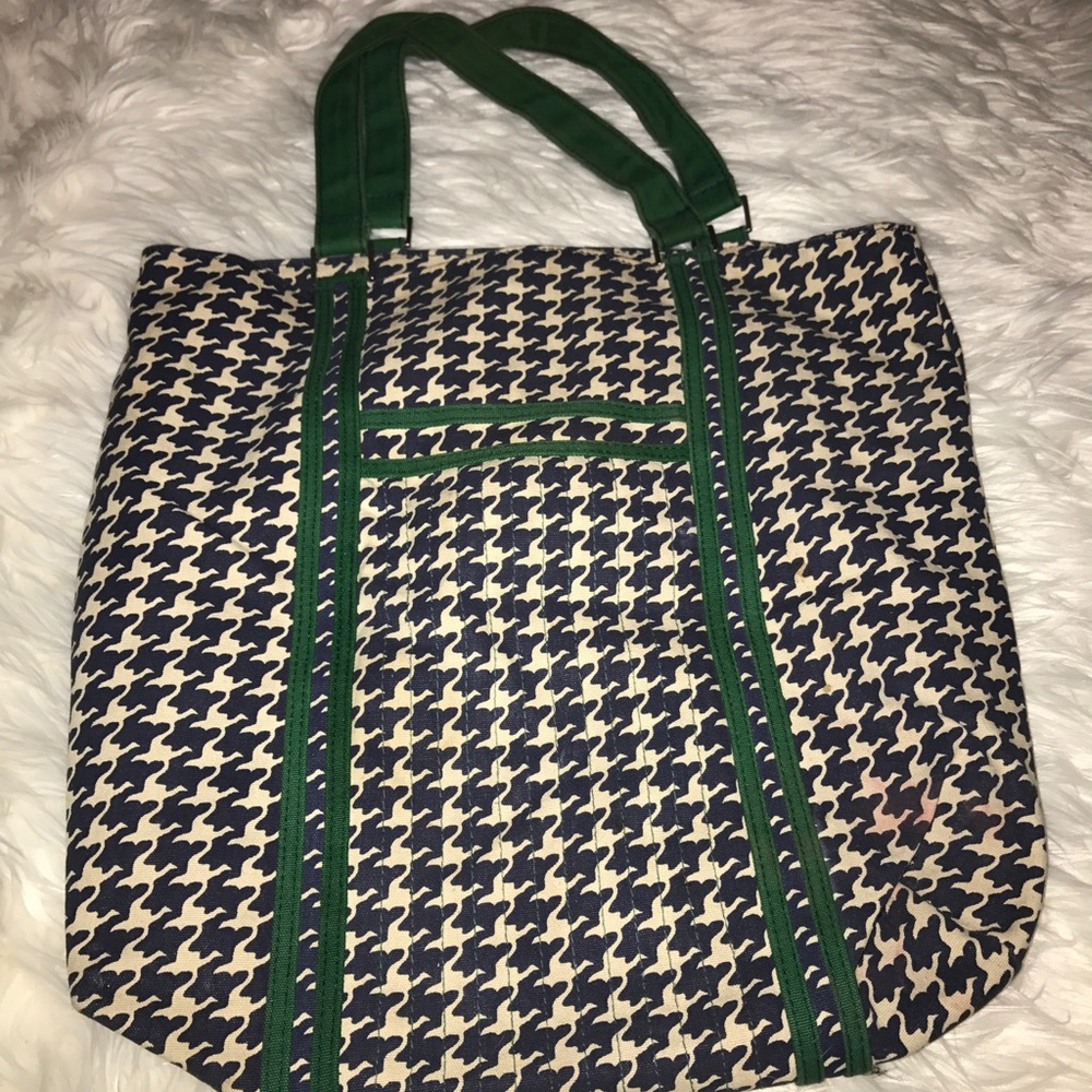 Blue and green houndstooth bag