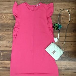 NWT pink Halogen sheath dress with ruffle sleeve