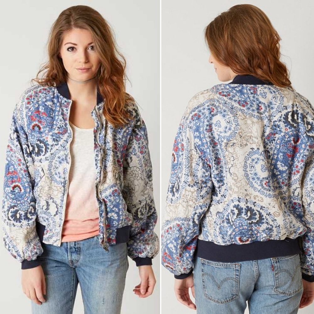 SOLD NWT Free People Navy Paisley Bomber Jacket