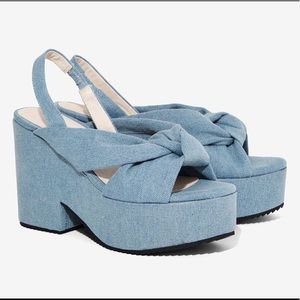 "Intentionally Blank" denim platform heels